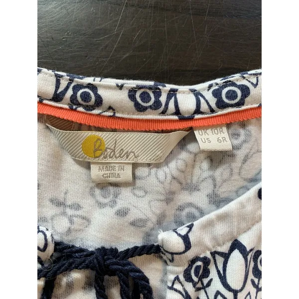 Boden Dress‎ US6R White Blue Floral V-Neck Tassel Sleeveless Ruffle Boho Peasant - Image 4