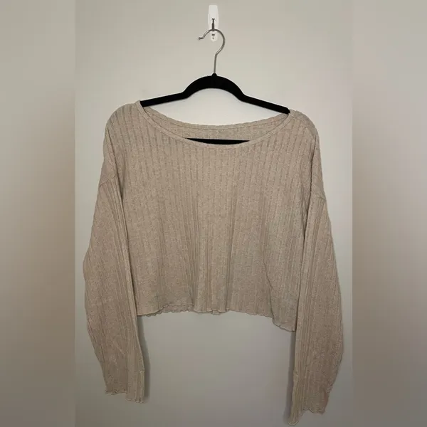 SHEIN Drop Shoulder Ribbed Knit Top & Pants Set, Khaki, Size XS, EUC - Image 5