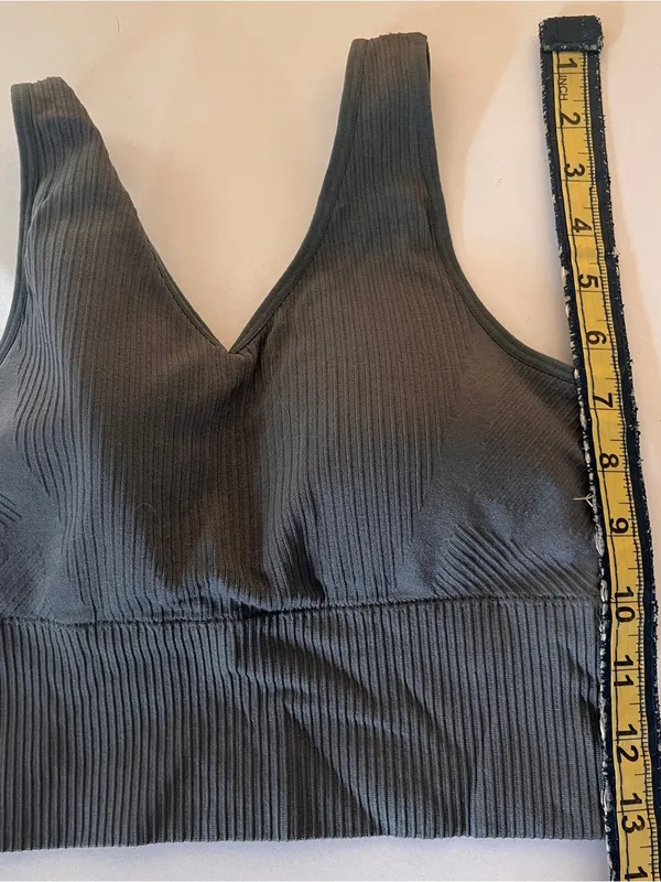 Pro-Fit Seamless Ribbed V-Neck Bralette - Black & Gray Large - Image 8
