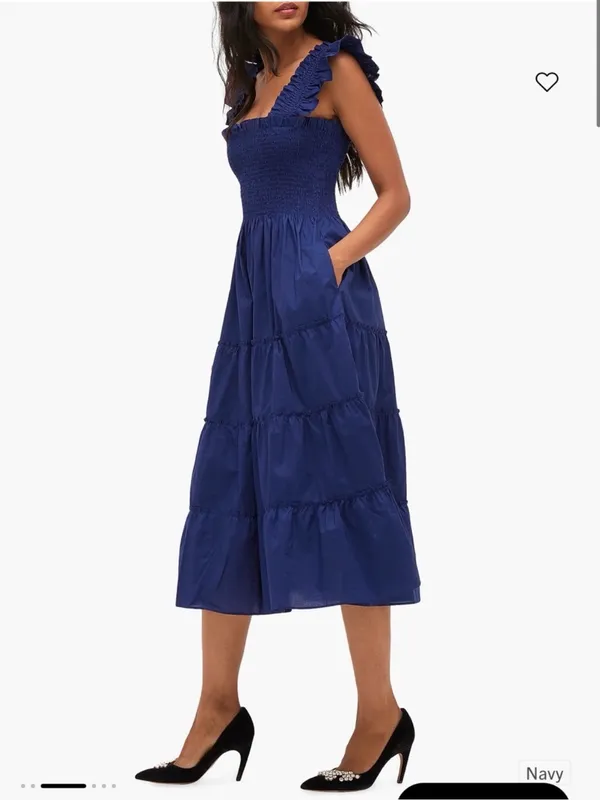Hill House Ellie Nap Tiered Ruffle Midi Dress Navy Blue Size Medium - Image 2