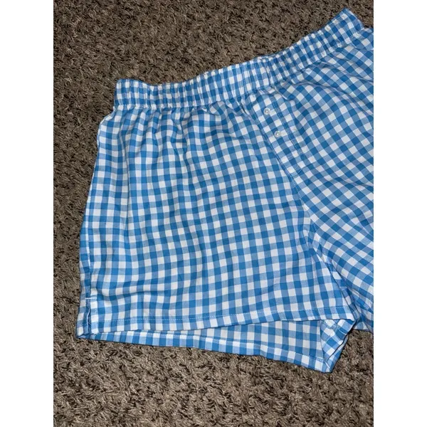 Colsie Women's Boxer Pajama Shorts Blue White Gingham Size Medium - Image 2