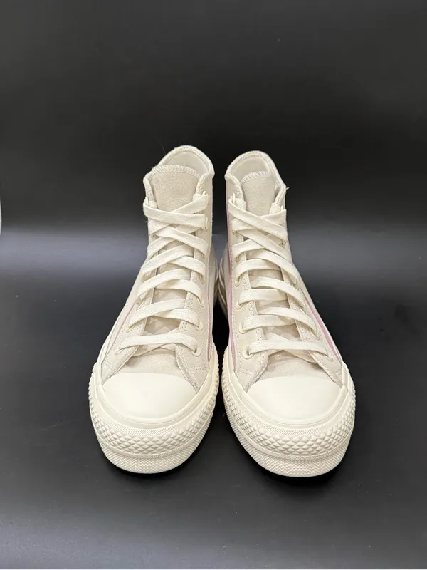 CONVERSE Chuck Taylor All Star Lift Platform High Tops Beige Suede Lilac Piping - Image 2