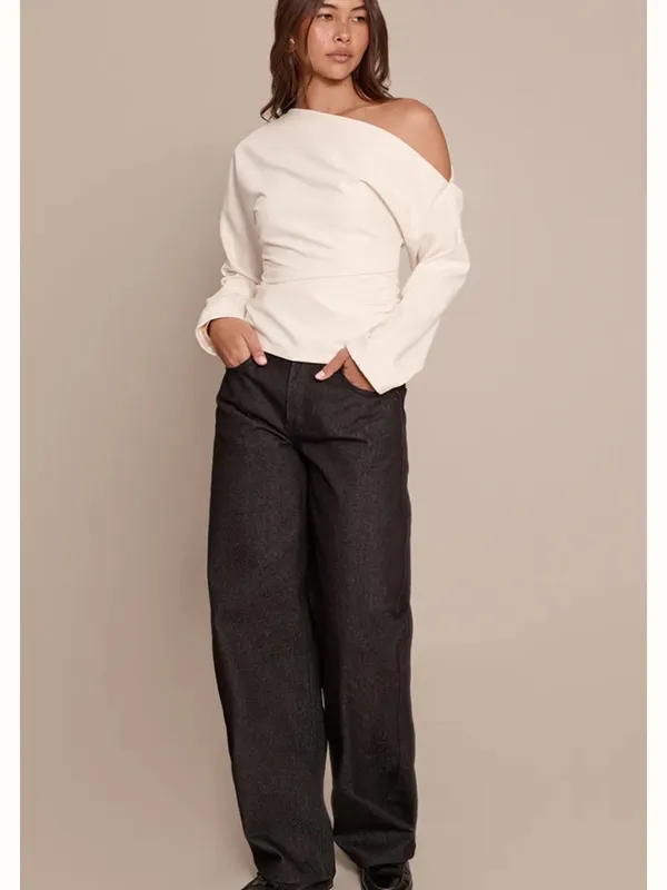 PLT One-Shoulder Cream Long Sleeve Top - Image 3