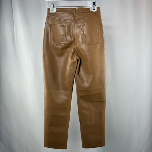 Aritzia Wilfred Melina Straight Leg‎ Vegan Leather Pants in Light Brown Size 4 - Image 5