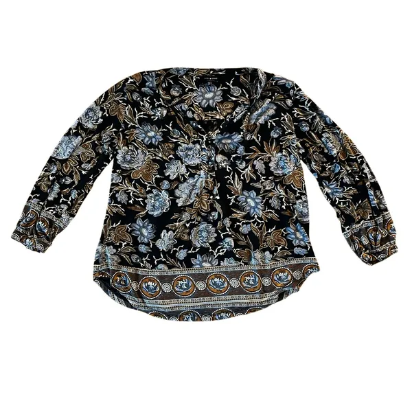 Lucky Brand High Low Hem Botanical Boho Floral V Neck Blouse | M - Image 2