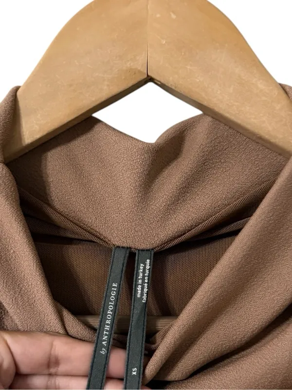 ANTHROPOLOGIE Maya Ruched Cowl Tan Sleeveless Slit Midi Dress - Image 7