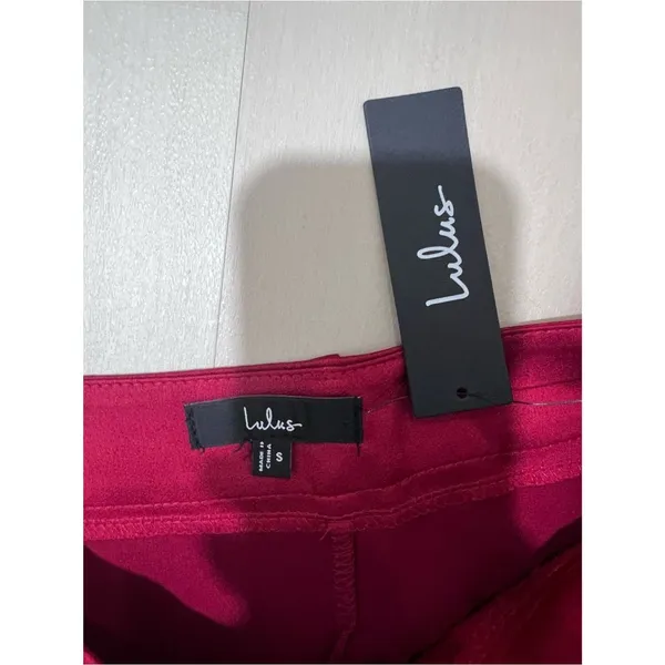 Lulus NWT Women Small Cherry Berry Red Satin Silky Wide Leg Trouser Pants Fall - Image 4
