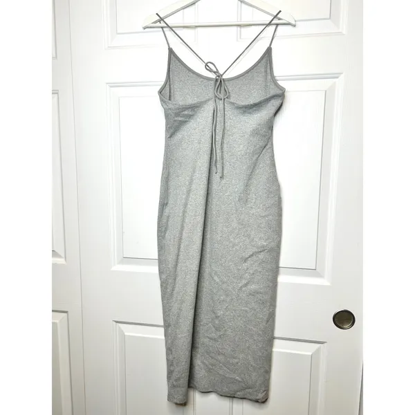 Lovers and‎ Friends Midi Dress Large Grey New Ribbed Lace Up Back Bodycon - Image 3