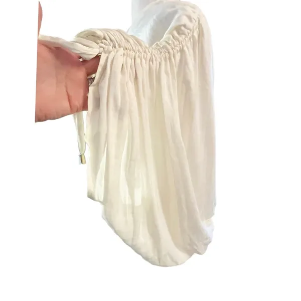 FREE PEOPLE Rachel Silky Top Ivory V-Neck Slinky Jersey Cropped Medium NWOT - Image 7