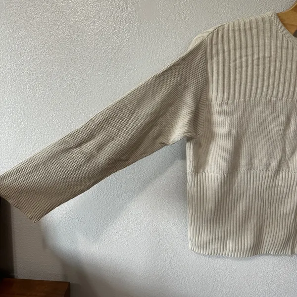 Pangea Ribbed Knit Sweater‎ Top Neutral Cotton Womens Size XL - Image 2