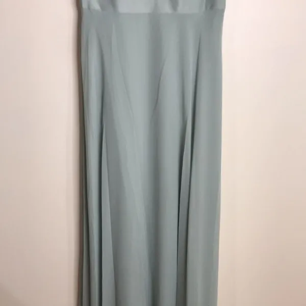 David's Bridal Women's Dusty Sage Long Spaghetti V Neck Formal Dress 4 - Image 4
