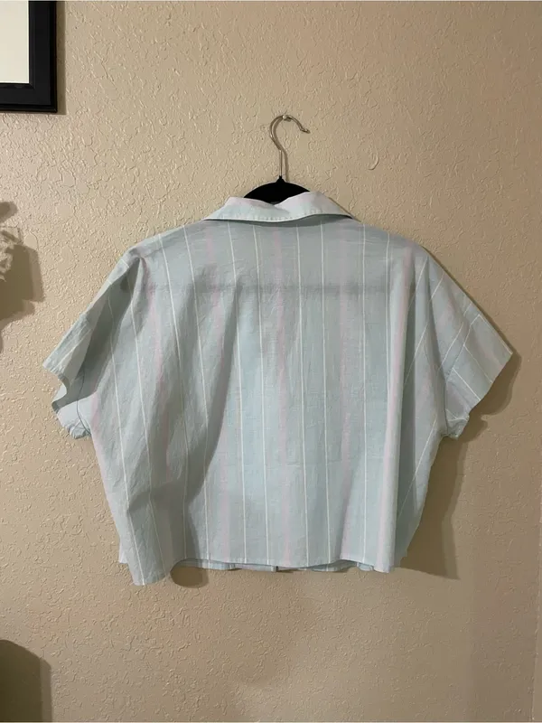 New Florence By Mills Cotton Stripe Short Sleeve Button Top Size Small Seagrass - Image 11