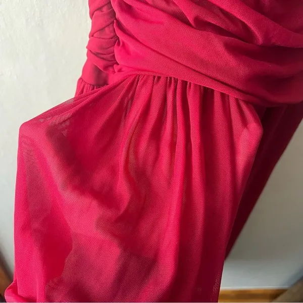 Red One Shoulder Ruched Bodycon Maxi Dress Size Large - Image 3