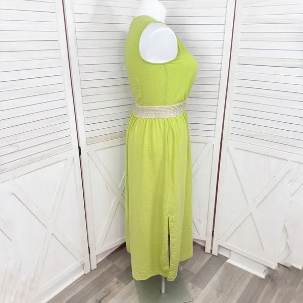 Stella & Julie Button Front Sleeveless Maxi Dress Lime Green Large‎ - Image 3