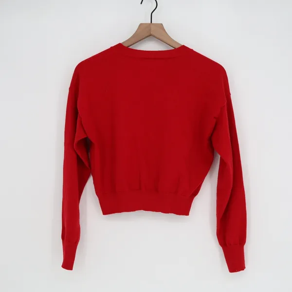 Red Cropped Button Front Cardigan Crew Neck Knit Sweater Mens M - Image 4