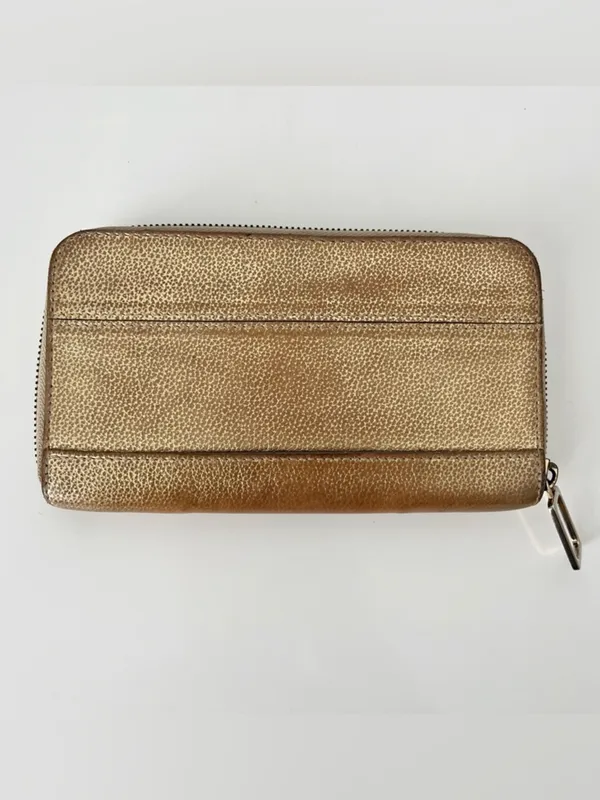 Vintage Chloé Metallic Pebbled Leather Gold Zip Around Continental Wallet - Image 2