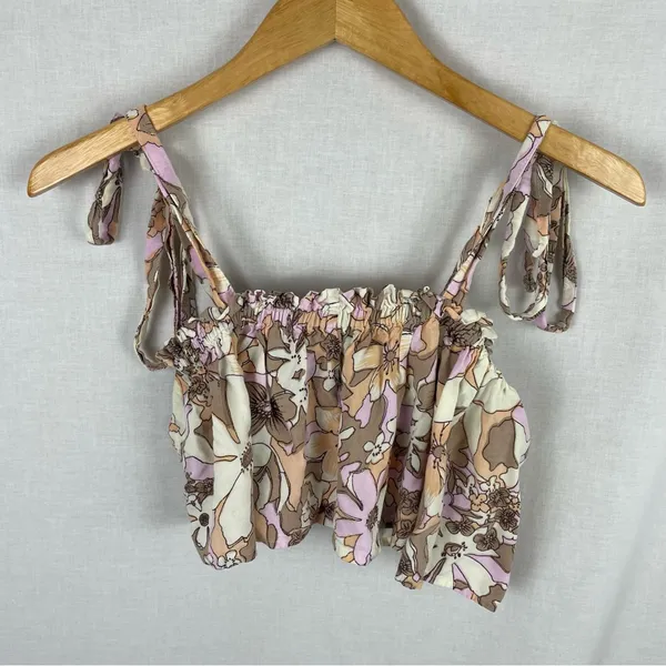 For Love And Lemons Renata Tank Top Tan Floral XS - Image 2