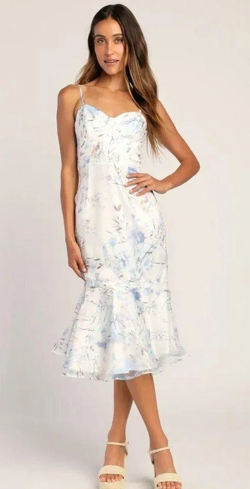 Beautiful Memories White Floral Print Trumpet Midi Dress - Size L - Image 7