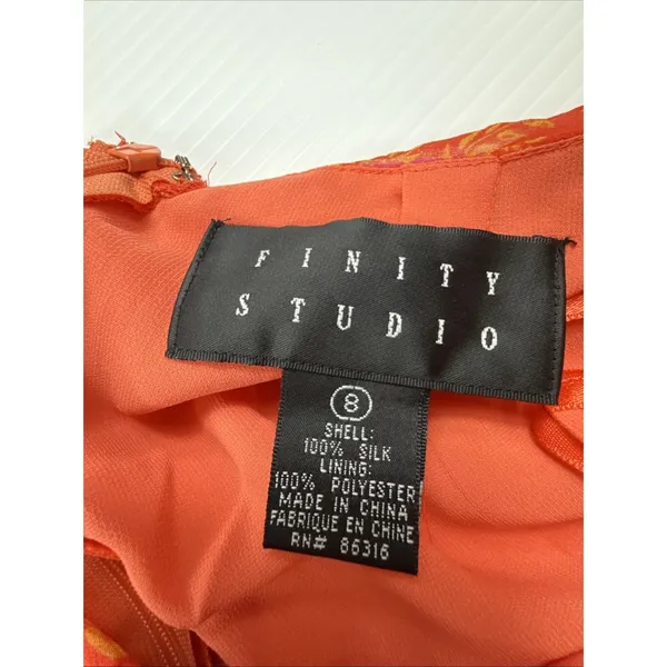Finity Studio 100% silk Wrap dress vibrant pink‎ and orange floral Size 8 - Image 2