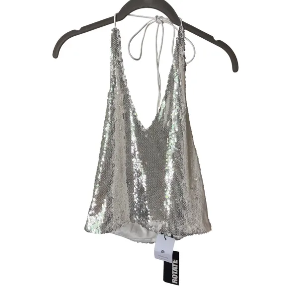 ROTATE Birger Christensen White‎ Sequin Halter Top & Pencil Midi Skirt Set NWT - Image 4