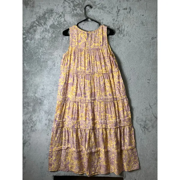 J.Jill Tiered Paisley Midi Dress Yellow Lavender‎ Boho Prairie Cottagecore MP - Image 3