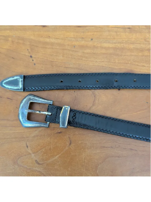 Vintage Onyx Hardware Patina Black Leather Western Belt 30 - Image 6