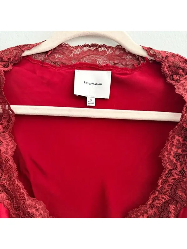 Reformation Romi Silk Mini Dress in Sangre - Image 3