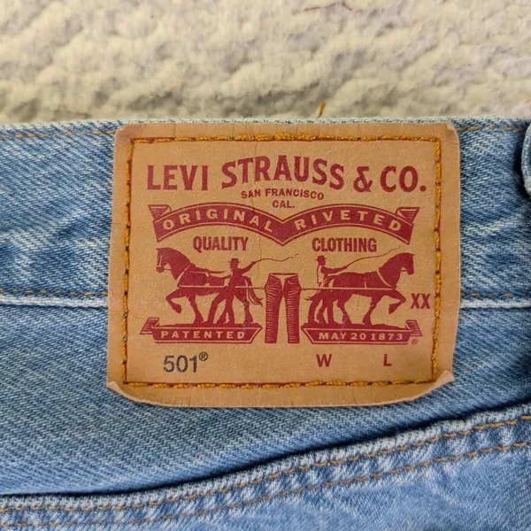 Levis 501 Original Womens High Rise Straight Leg Distressed Jeans‎ Blue W27 L26 - Image 4