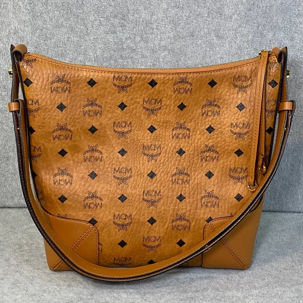 Discontinued MCM Klara Monogram Visetos Hobo Cognac Brown‎ Leather Luxury FLAW - Image 2