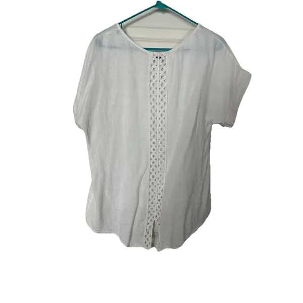 terzo millennio linen top Size M Crochet Back Detail - Image 4