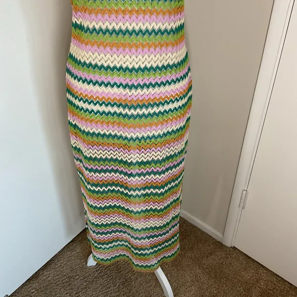 Miken Swim Colorful Knit Chevron Swim Coverup Sleeveless Zig Zag Pattern Size XL - Image 4
