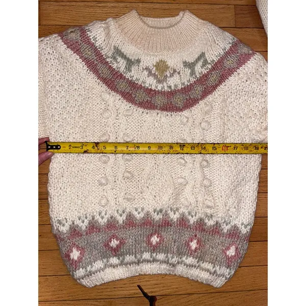 Vintage Nuggets Chunky Hand Knit Cream Grandma Sweater‎ Boho Cottagecore Size M - Image 5