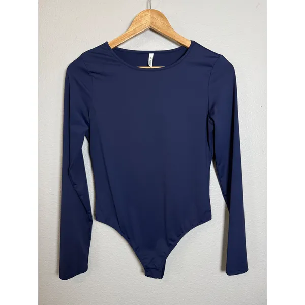 Halara Womens Long‎ Sleeve Crew Neck Thong Bodysuit Navy Blue Size Medium - Image 2