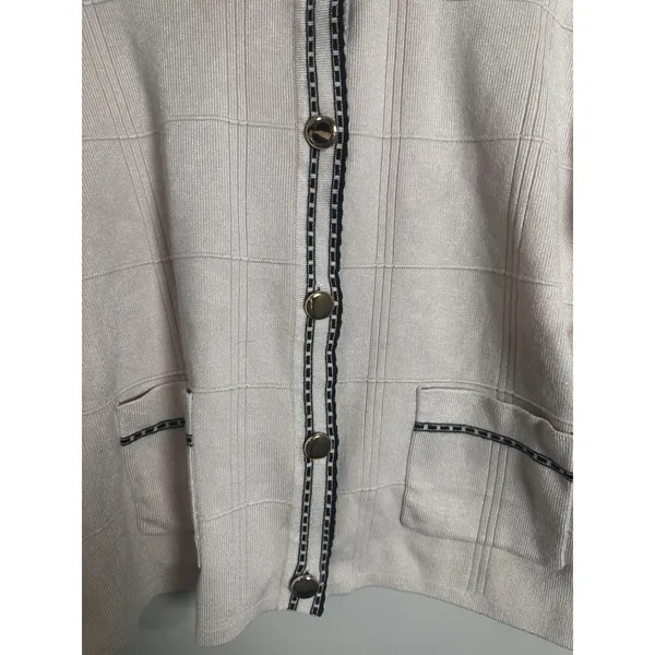 Adrianna Papell Tipped Button Front‎ Cardigan Champagne Blush Black Small - Image 3