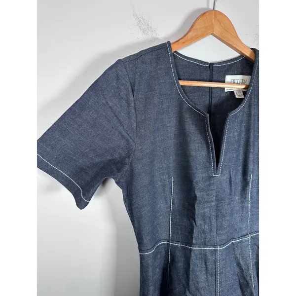 Fifteen‎ Twenty olivia contrast stitch denim midi dress Women S Blue Minimalist - Image 4