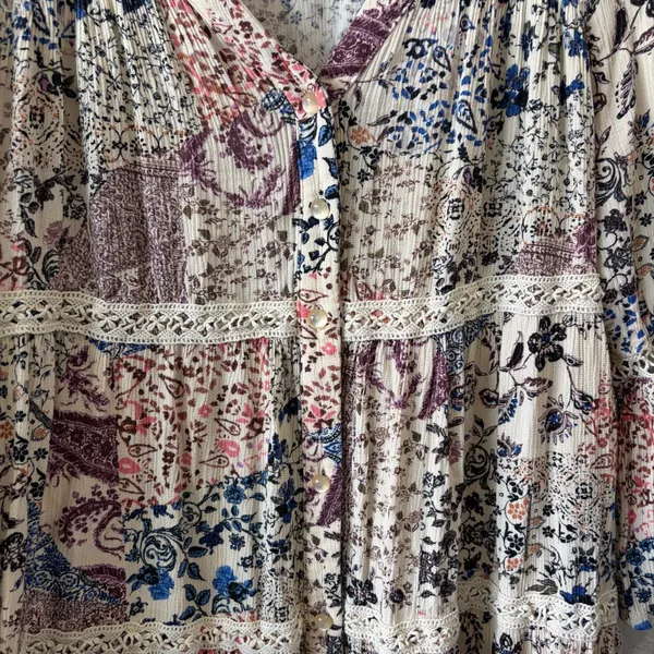Knox Rose Patchwork Boho Tiered Lace Dress Size S - Image 5