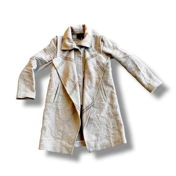Intermix Taupe Wool Draped Waterfall Coat Size Small - Image 3