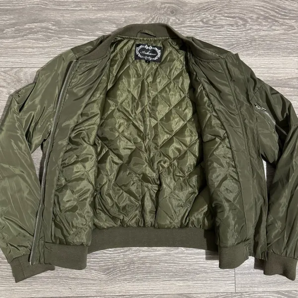 Ambiance Outerwear Woman Army Green Puffer Zip‎ Up Jacket Size Large Pocket - Image 10