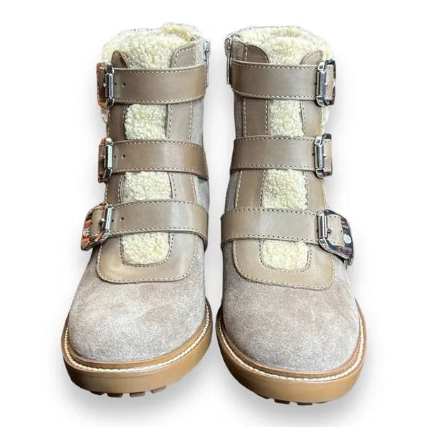 Vince Camuto Klerica Leather and Faux Fur Moto/Hiker Boot Taupe Size‎ 7M - Image 2