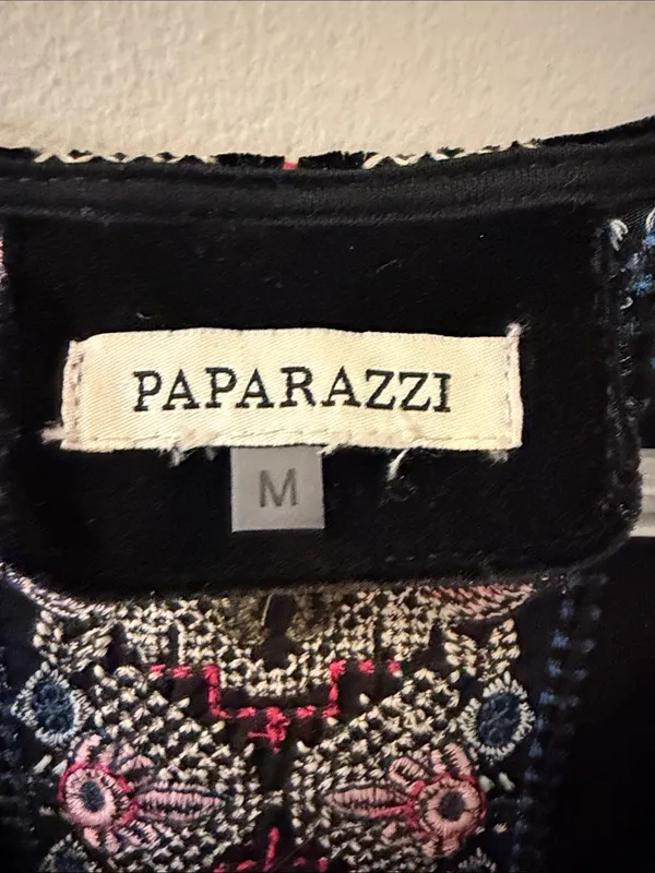 $160 NWOT Paparazzi Black Velvet Embroidered Boho Tunic - Women’s Medium - Image 5