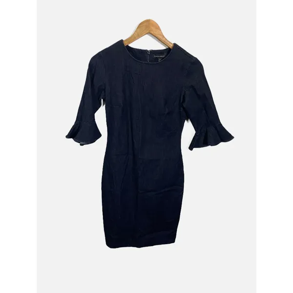 Banana Republic Denim Dress Womens 2 Blue Bell Sleeve Ruffle Sheath Workwear - Image 2
