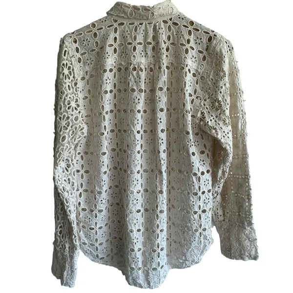 Free People FP One Yesenia Blouse M Crochet Embroidered Button Down Ivory Boho - Image 9