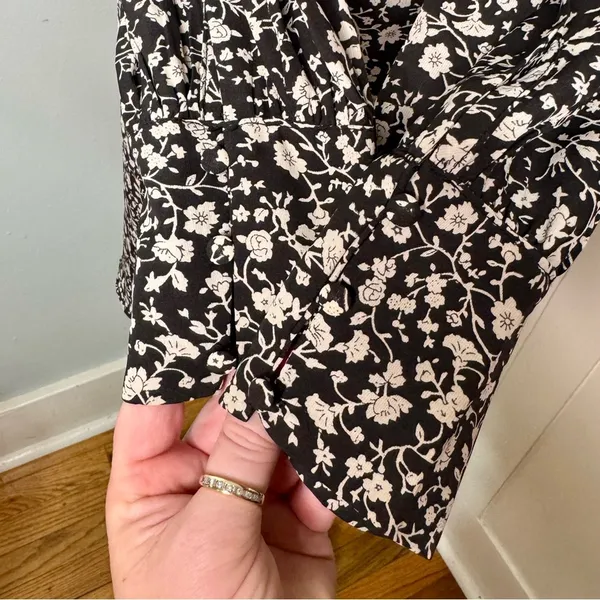 Lulus Fall Into You Black Floral Print Long Sleeve Wrap Dress Medium - Image 6