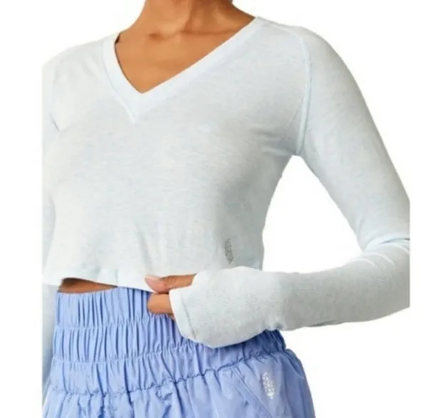 Free People Movement Too Good Layer Tee Long Sleeve Blue Heather Glow Size XS/S - Image 5