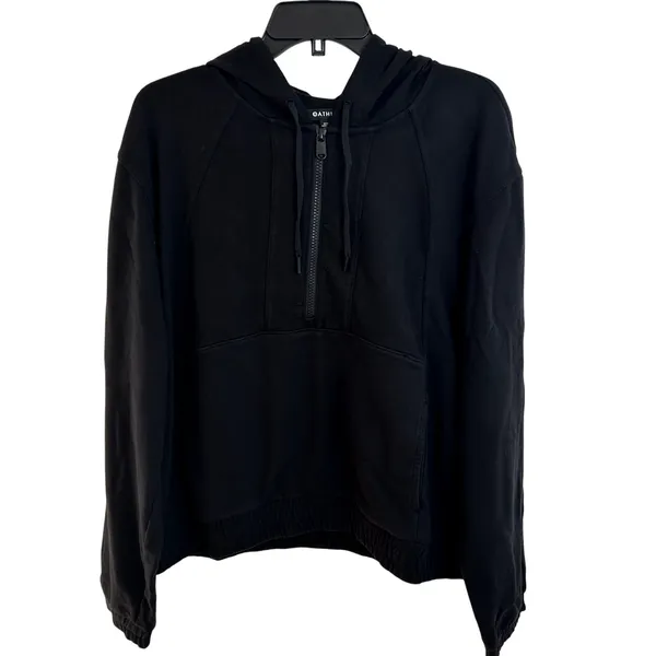 Athleta Retroterry 1/2 Zip Hoodie Womens Size Medium Black NWT - Image 2