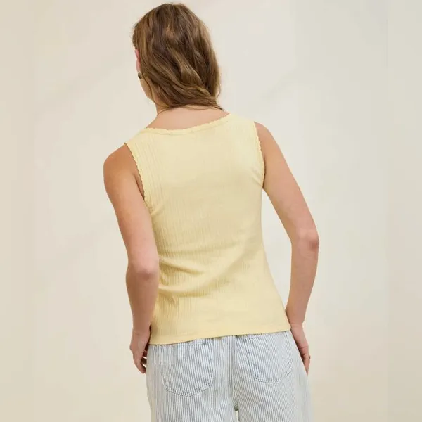 Yellow Stretchy Ribbed Tank Top Small - Image 3