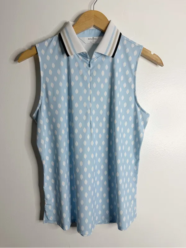 NEW Belyn Key‎ Penny Sleeveless Ikat Golf Polo Light Blue White Small Tennis - Image 2