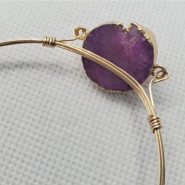 Gold Tone & Purple Druzy Bracelet - Image 3