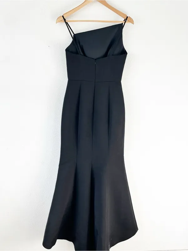 Amsale Lux Classic Black Asymmetrical Trumpet Maxi Gown Dress - Image 7
