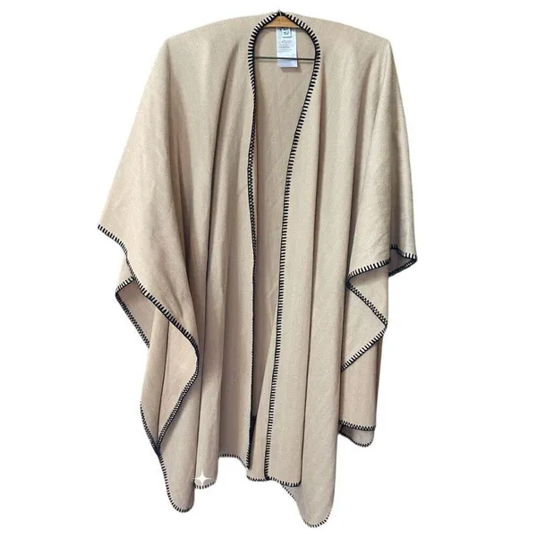 Denim & Company tan herringbone open poncho cape. Boho festival - Image 2